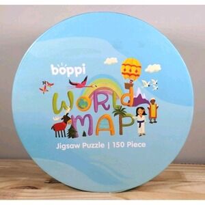 New Boppi Kids 150-Piece Round World Map Jigsaw Puzzle Laura Watson Sealed